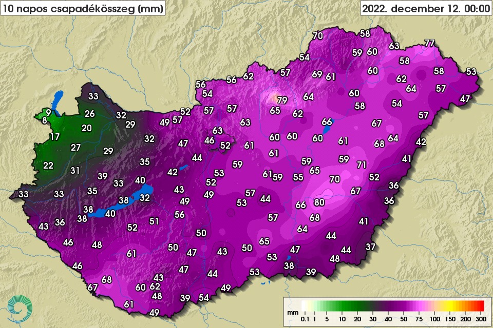 Decemberi átlagos csapadékmennyiség