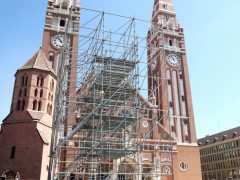 Szeged, Szegedi Szabadtéri Játékok, Dóm tér, sajtóbejárás, építik, színpad, nézőtér, Barnák László, szabadtéri